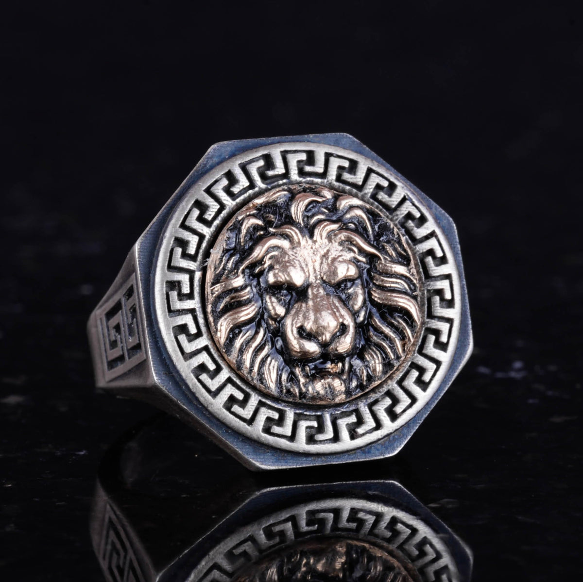925 Sterling Silver Ring - Greek Key Design Men's Ring - Handmade Ring (Lion) — 5