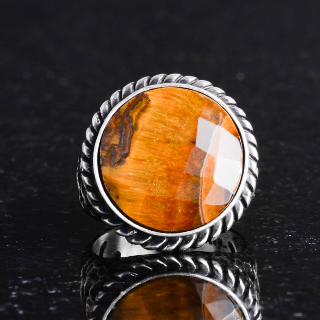 Natural Stone Ring - 925 Sterling Silver Men's Ring, Tiger Eye — 3