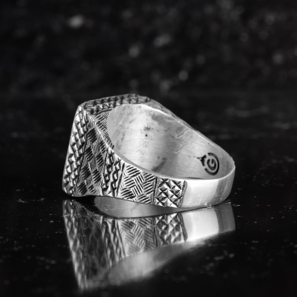 KAMBO Natural Stone Men's Ring 925 Sterling Silver Square Stone Handmade Statement Ring Unique Masculine Jewelry (Sapphire) — 7