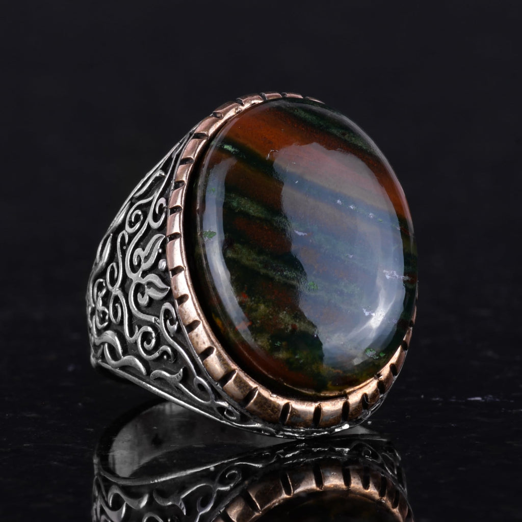 Natural Green Blood Stone Men's Ring — 5
