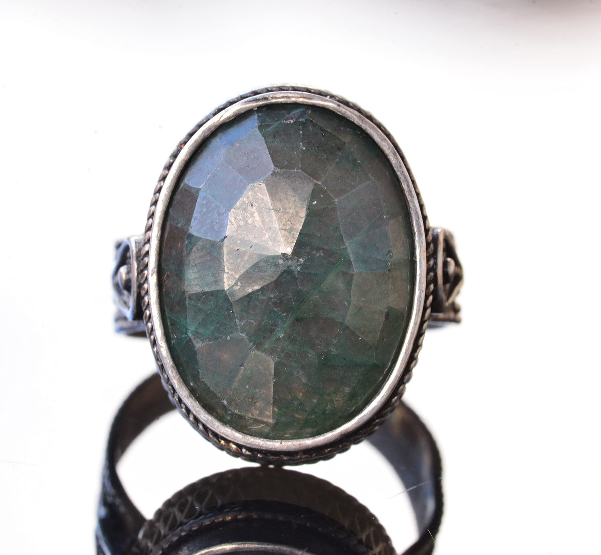 925 Sterling Silver Unisex Ring - Real Green Jade Natural Stone — 4