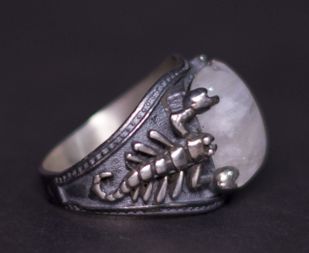 KAMBO Men's 925 Sterling Silver Scorpion Ring with Natural Moonstone Gemstone — 3