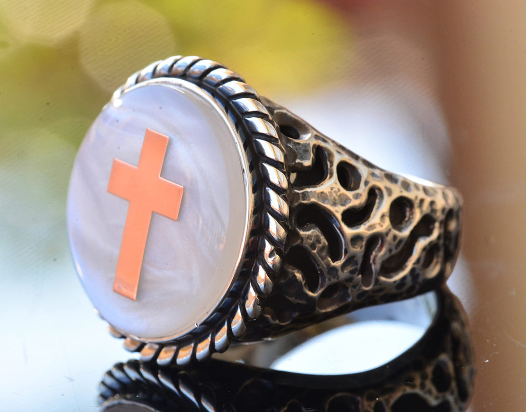 KAMBO 925 Sterling Silver Ring - Seal Men's Ring - Symbol Ring (Cross) — 4
