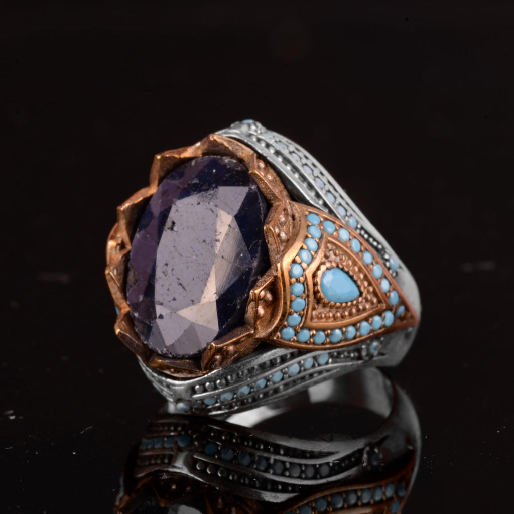 Natural Sapphire Stone Ring, 925 Sterling Silver Men's Ring (Model-2) — 5