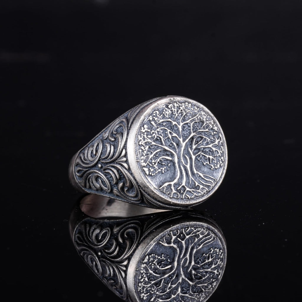 KAMBO 925 Sterling Silver Men's Tree of Life Ring – Symbol of Wisdom and Strength – Handmade Vintage Spiritual Jewelry (Silver) — 6
