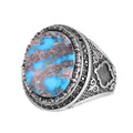KAMBO Turquoise Stone Men's Ring 925 Sterling Silver Natural Turquoise Statement Ring Vintage Ottoman Style Handmade Men's Ring (Turquoise-2)
