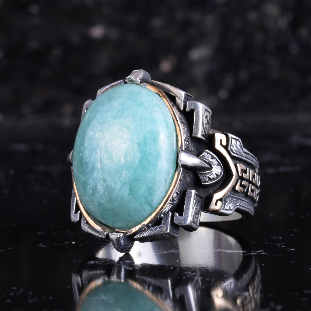 KAMBO Natural Stone Ring 925 Sterling Silver – Handmade Men's Statement Ring Healing Jewelry (Amazonite) — 5