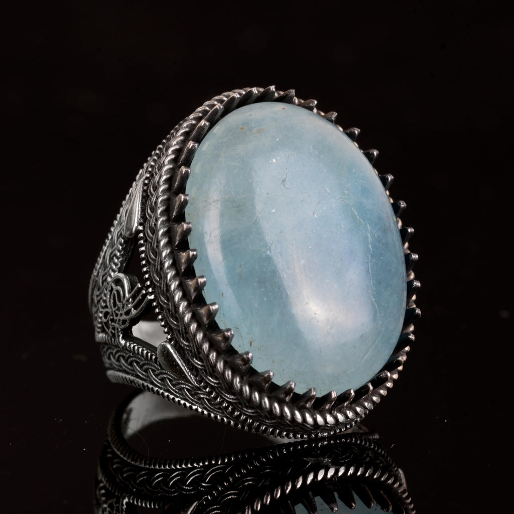 Natural Stone Ottoman Monogram Ring - 925 Sterling Silver — 9