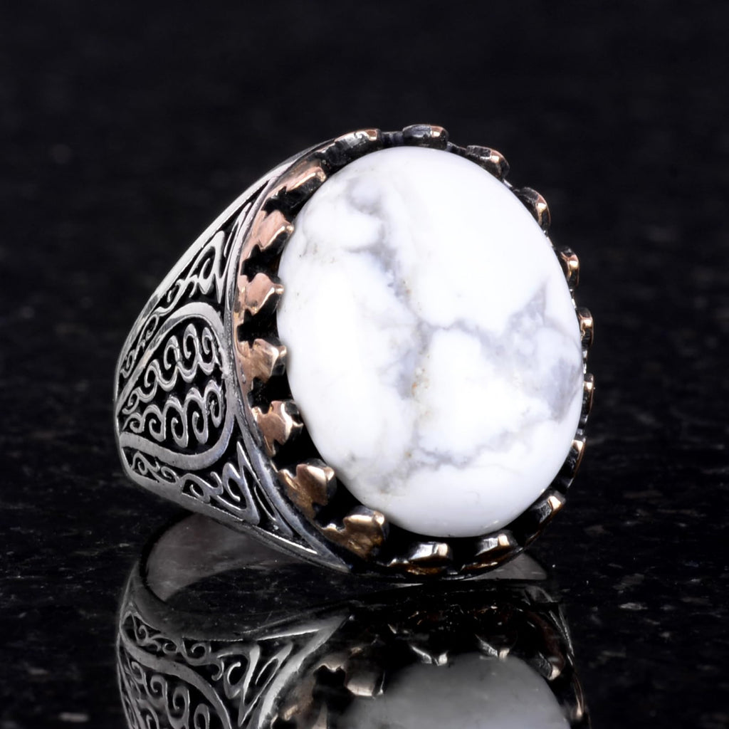 925 Sterling Silver Men's Ring - Handmade Elegance with Howlite Stone — 3