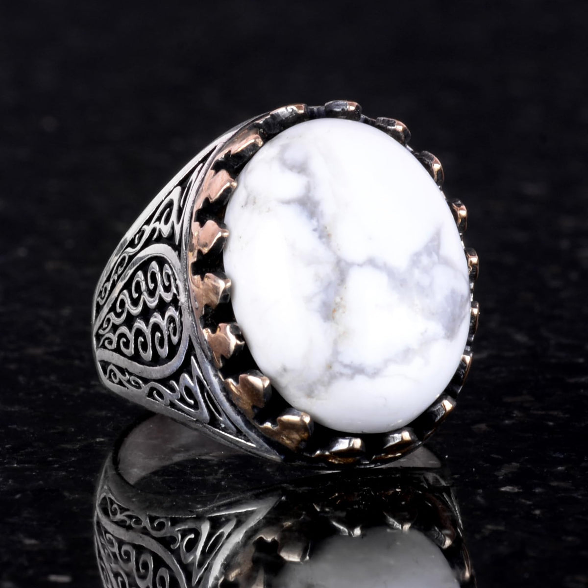 925 Sterling Silver Men's Ring - Handmade Elegance with Howlite Stone — 3