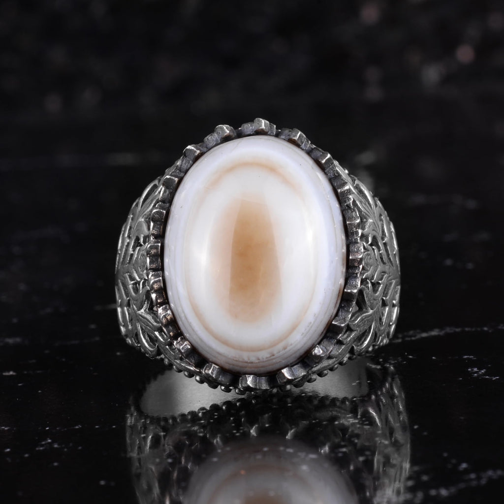 KAMBO Natural Yemen Agate Stone Ring – 925 Sterling Silver Decorative Men's Ring – Handmade Vintage Statement Ring (Yemen Agate-2) — 3