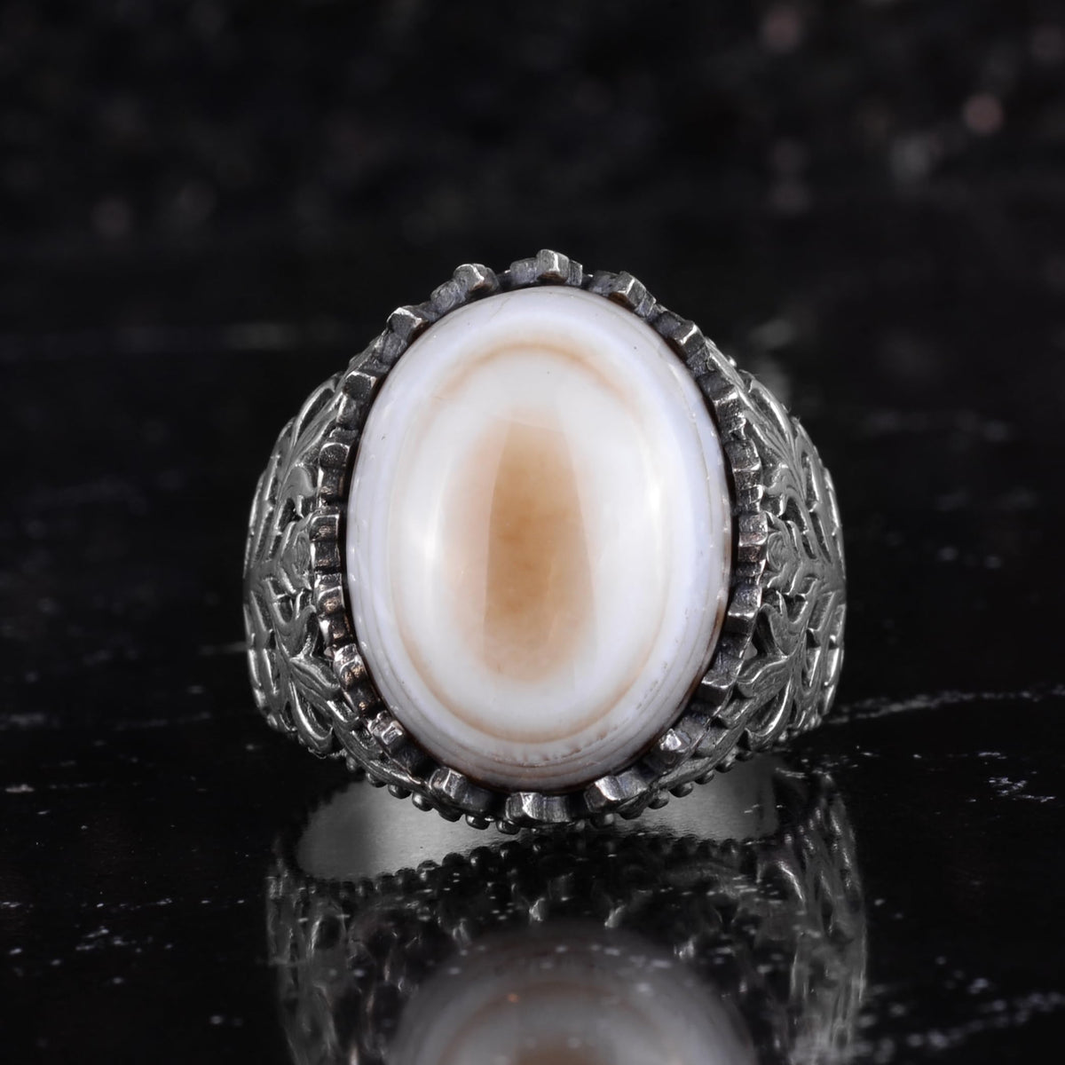 KAMBO Natural Yemen Agate Stone Ring – 925 Sterling Silver Decorative Men's Ring – Handmade Vintage Statement Ring (Yemen Agate-2) — 3