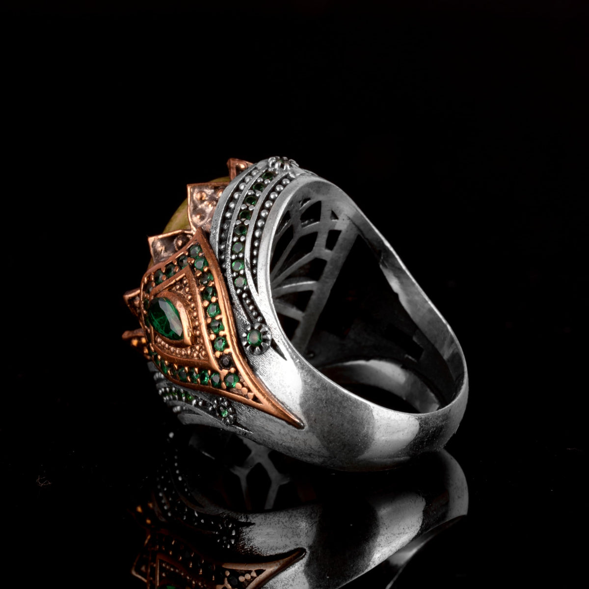 Unakite Natural Stone Ring, Silver Men's Ring — 7