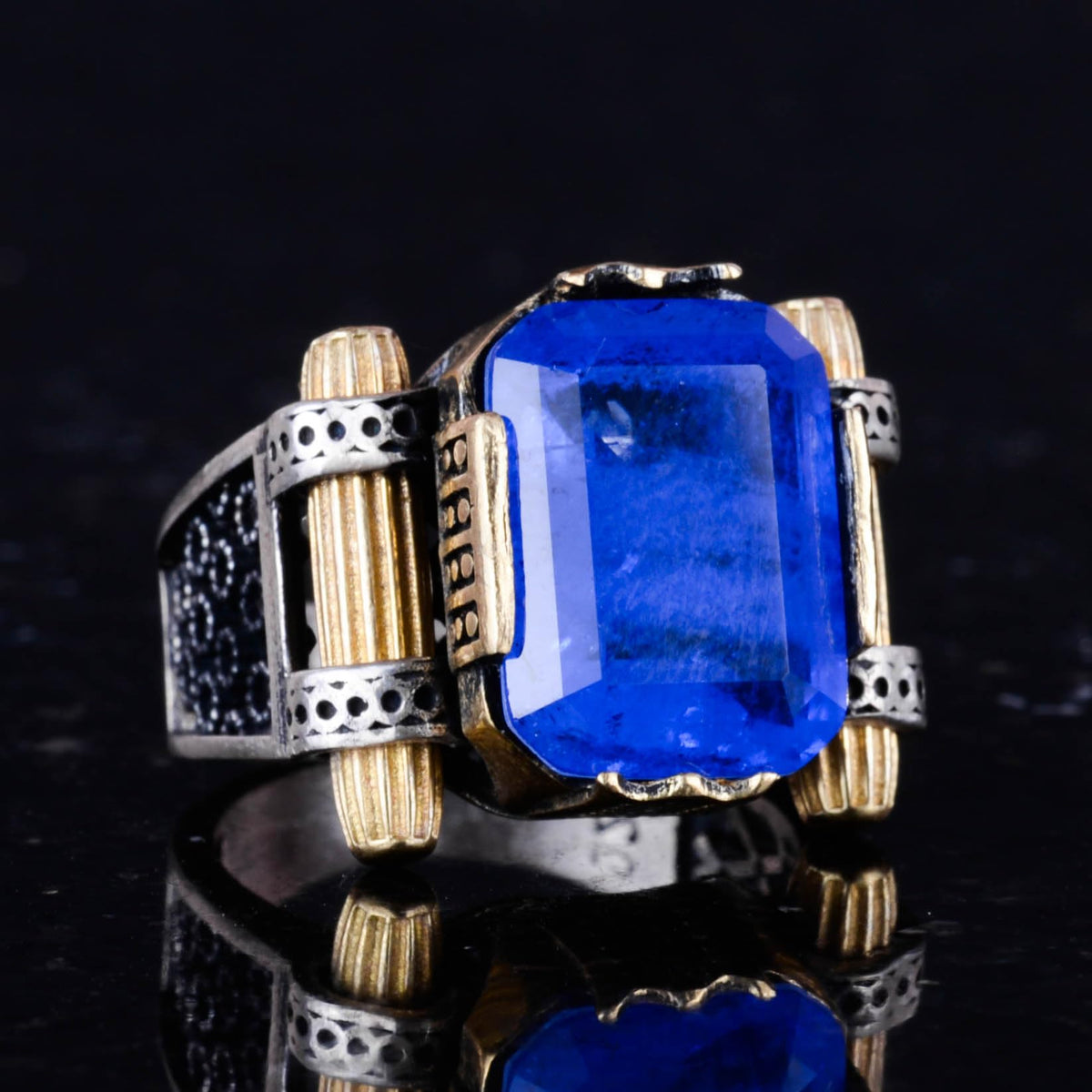 KAMBO Navy Blue Paraiba Stone Ring - 925 Sterling Silver Handmade Ring — 5