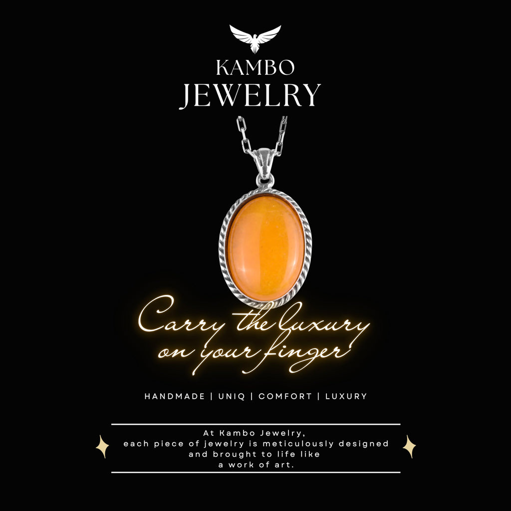 KAMBO Natural Stone Chain Unisex Necklace 925 Sterling Silver – Handmade Oval Description Necklace (Yellow Agate) — 6