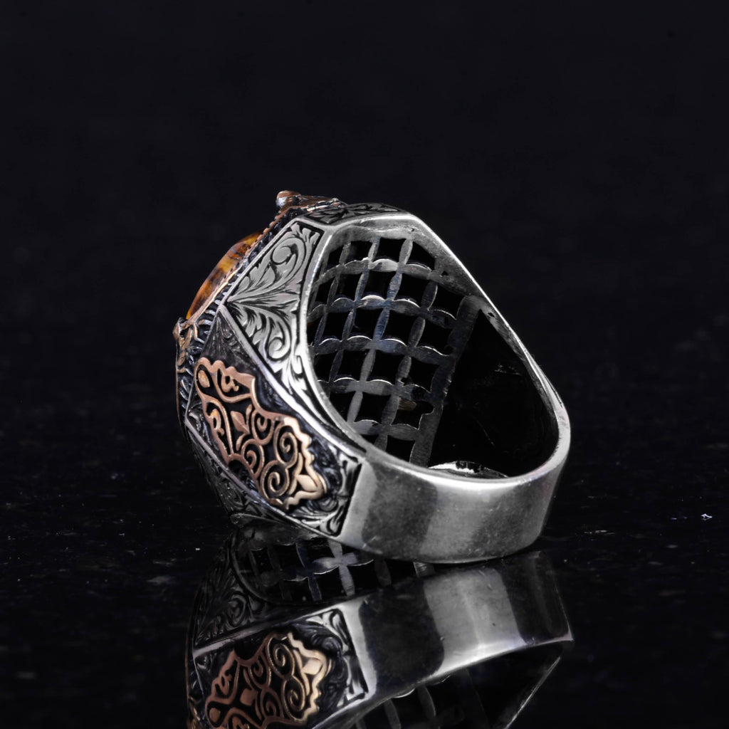 Handmade Natural Tiger Eye Stone Ring - 925 Sterling Silver Men's Ring — 7