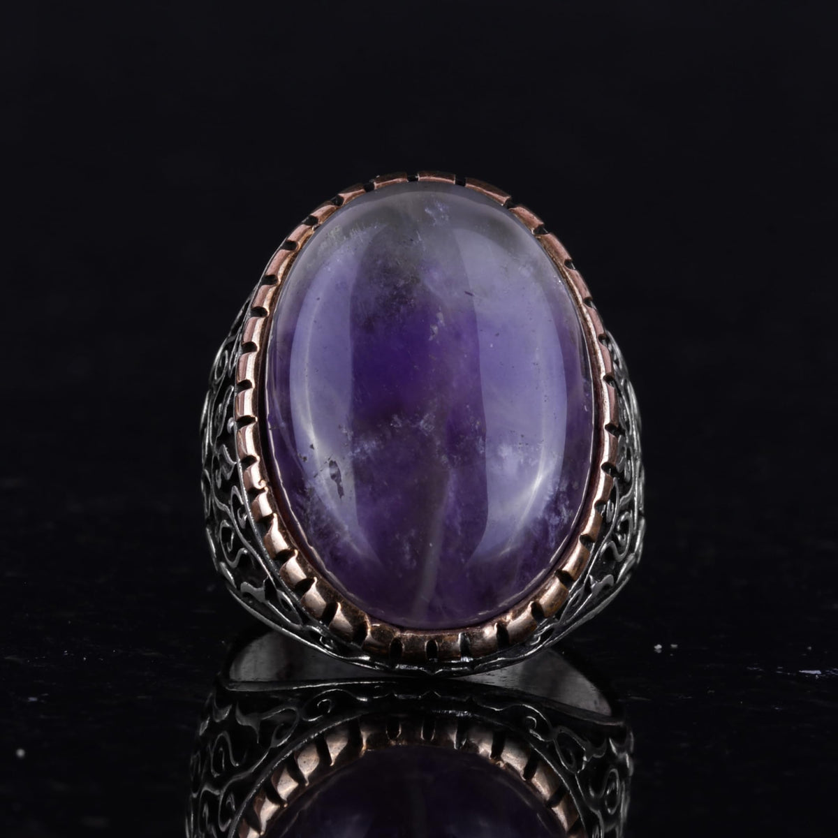 925 Sterling Silver Men's Ring, Natural Amethyst Stone Ring — 3