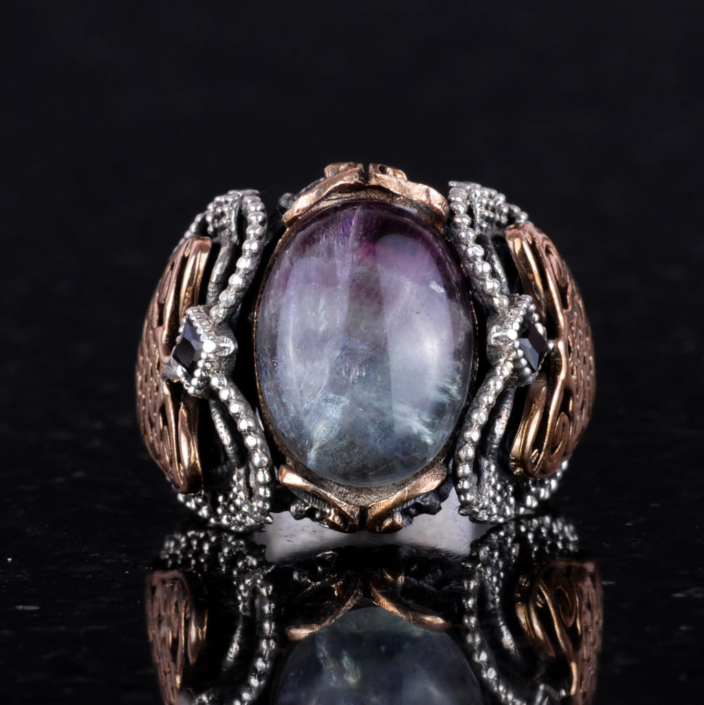 Natural Fluorite Stone Ring, 925 Sterling Silver — 2