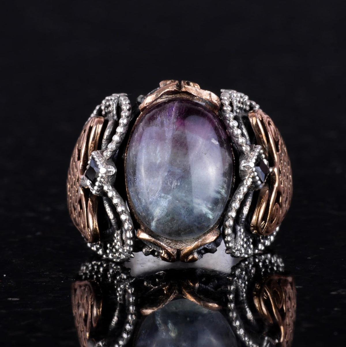 Natural Fluorite Stone Ring, 925 Sterling Silver — 2