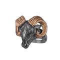 KAMBO 925 Sterling Silver Ram Head Men's Ring – Handmade Ram Symbol Jewelry – Thick Animal Design Silver Men's Statement Ring (Gold Plated)