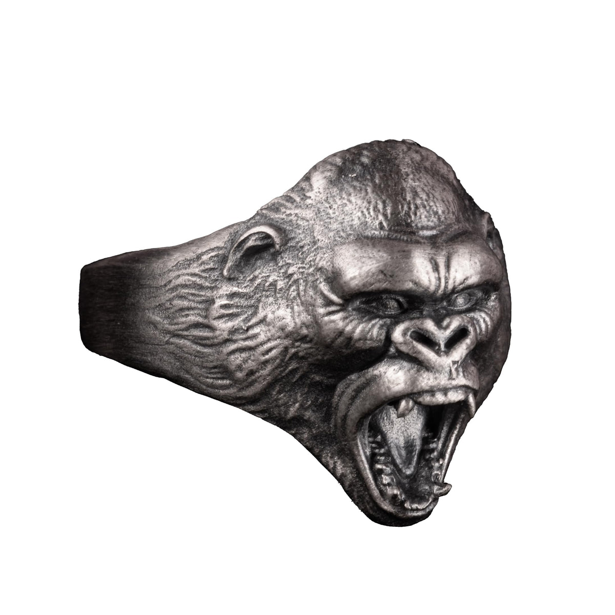 925 Sterling Silver Ring - Angry Gorilla Head Ring - Handmade Animal Figurine Men's Seal Ring