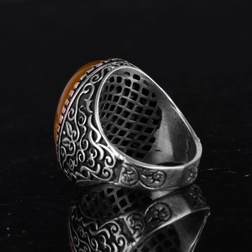 925 Sterling Silver Ring, Natural Stone Ring, Designer Silver Men's Ring (Yellow Tree) — 7