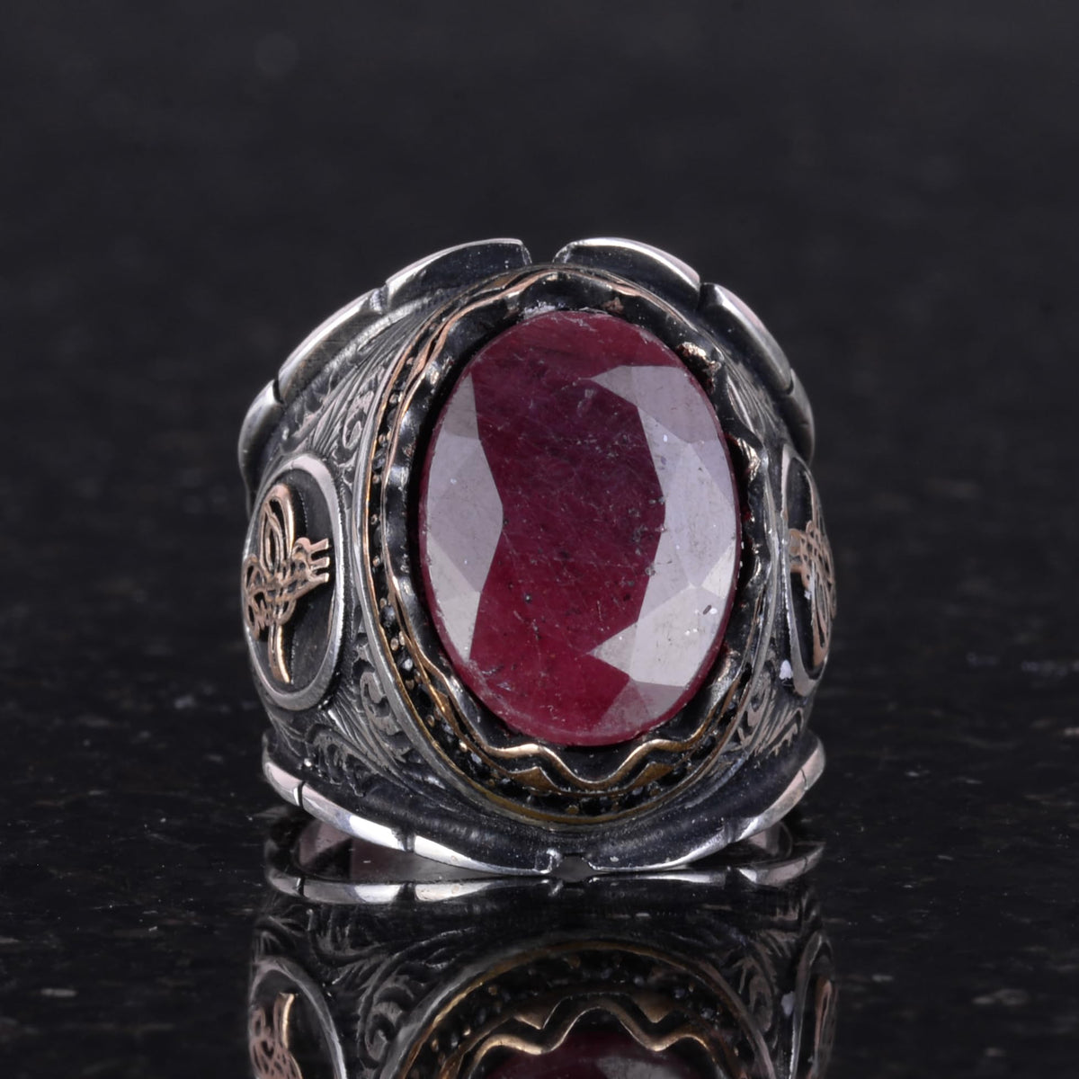 Ottoman Tugra Natural Ruby Stone Ring — 2