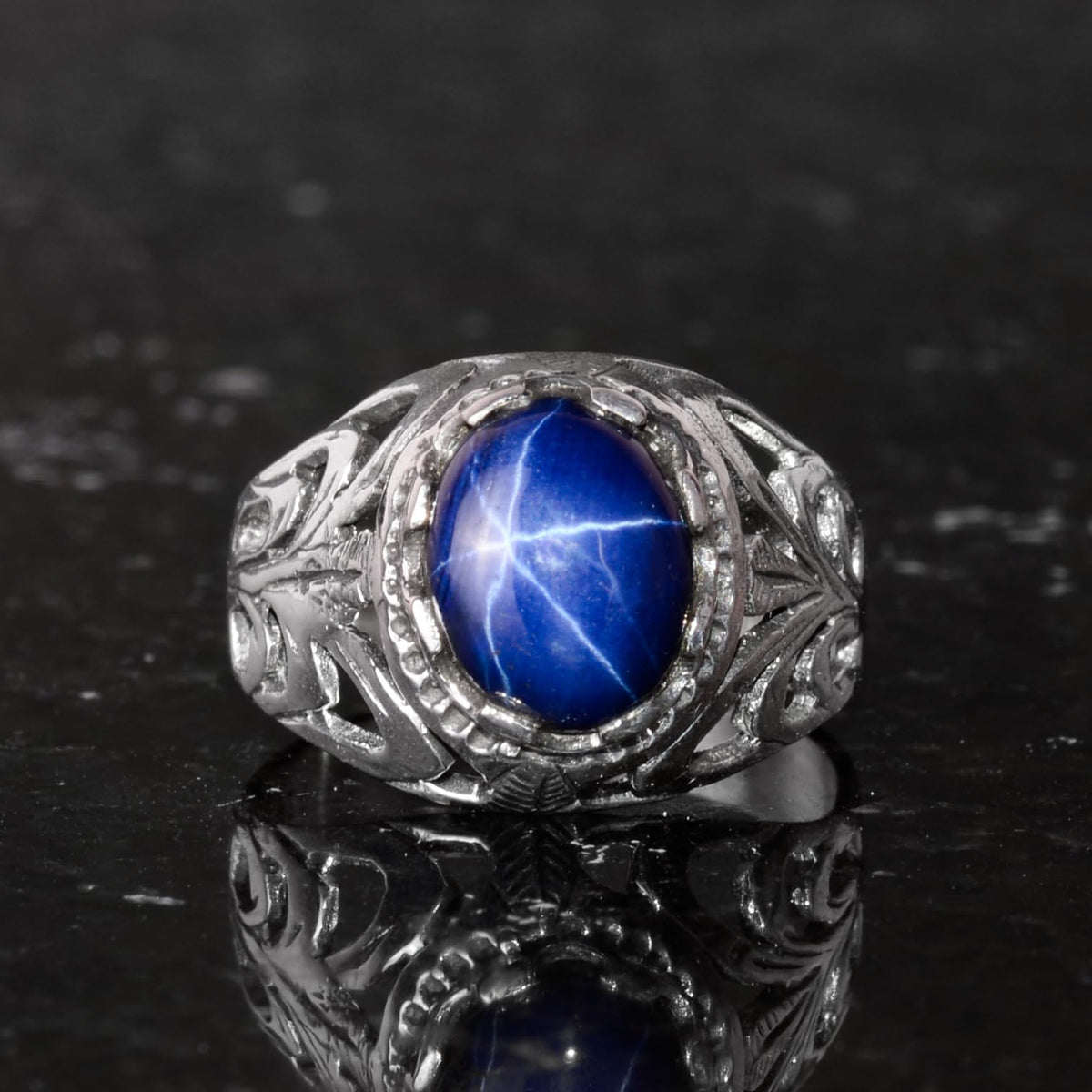 Kambo Genuine Natural Star Sapphire Stone 925 Sterling Silver Ring — 6