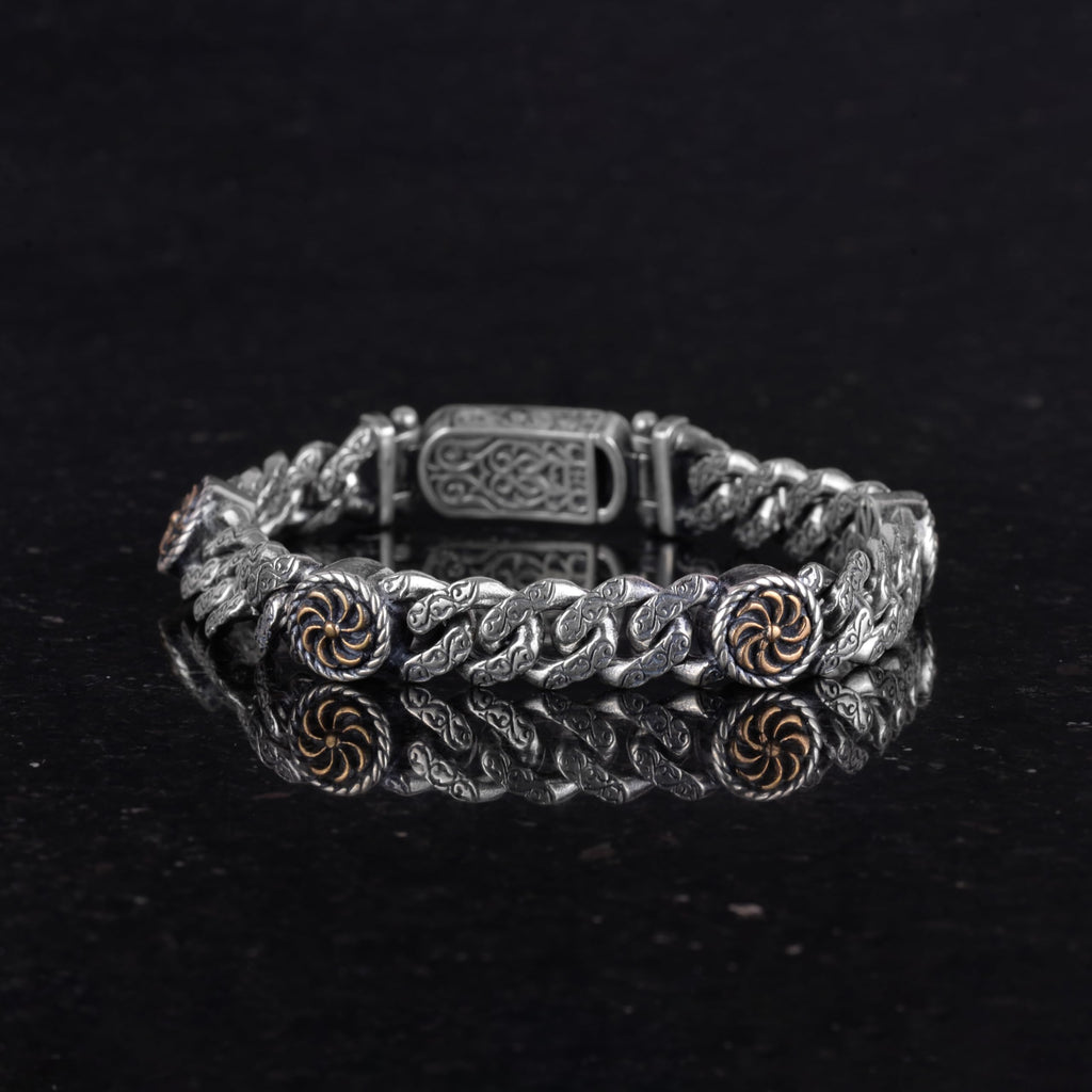 925 Sterling Silver Men's Bracelet, Spin Motif, Handmade Chain Bracelet — 4