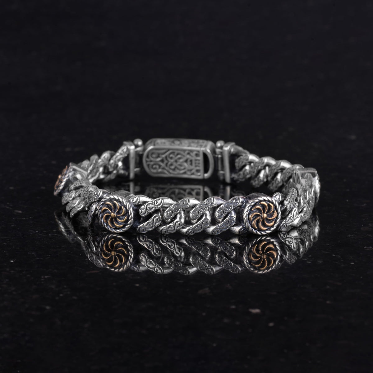 925 Sterling Silver Men's Bracelet, Spin Motif, Handmade Chain Bracelet — 4