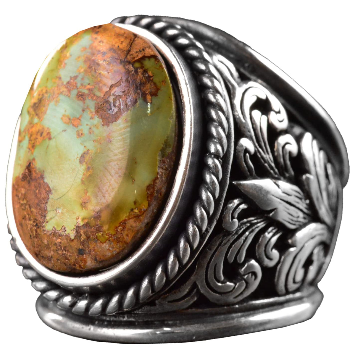 Turquoise Stone Ring, 925 Sterling Silver Handmade Dragon Scale Design