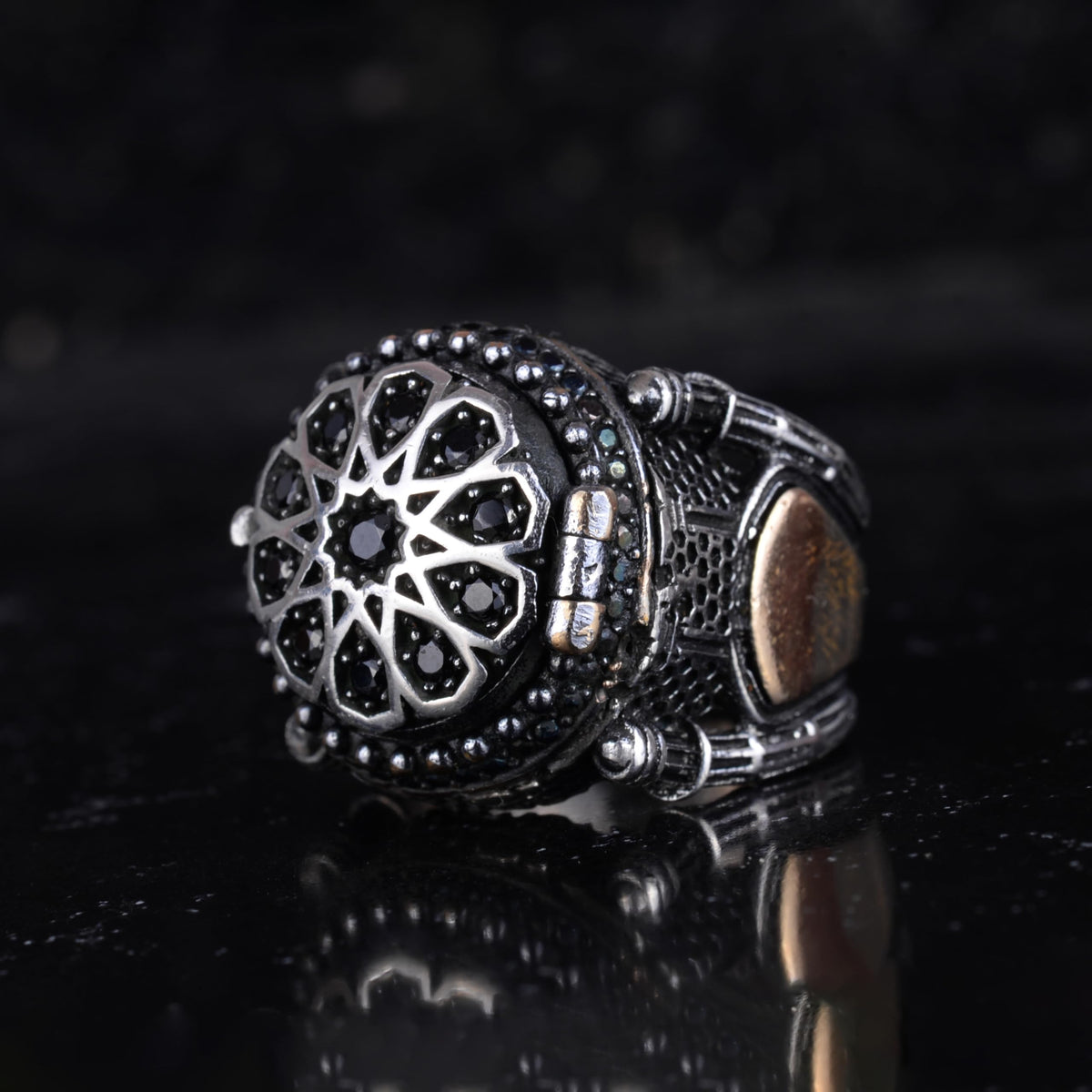 KAMBO Secret Box Men's Ring – 925 Sterling Silver Secret Compartment Ottoman Design – Handmade Hinge Lid Statement Ring — 5