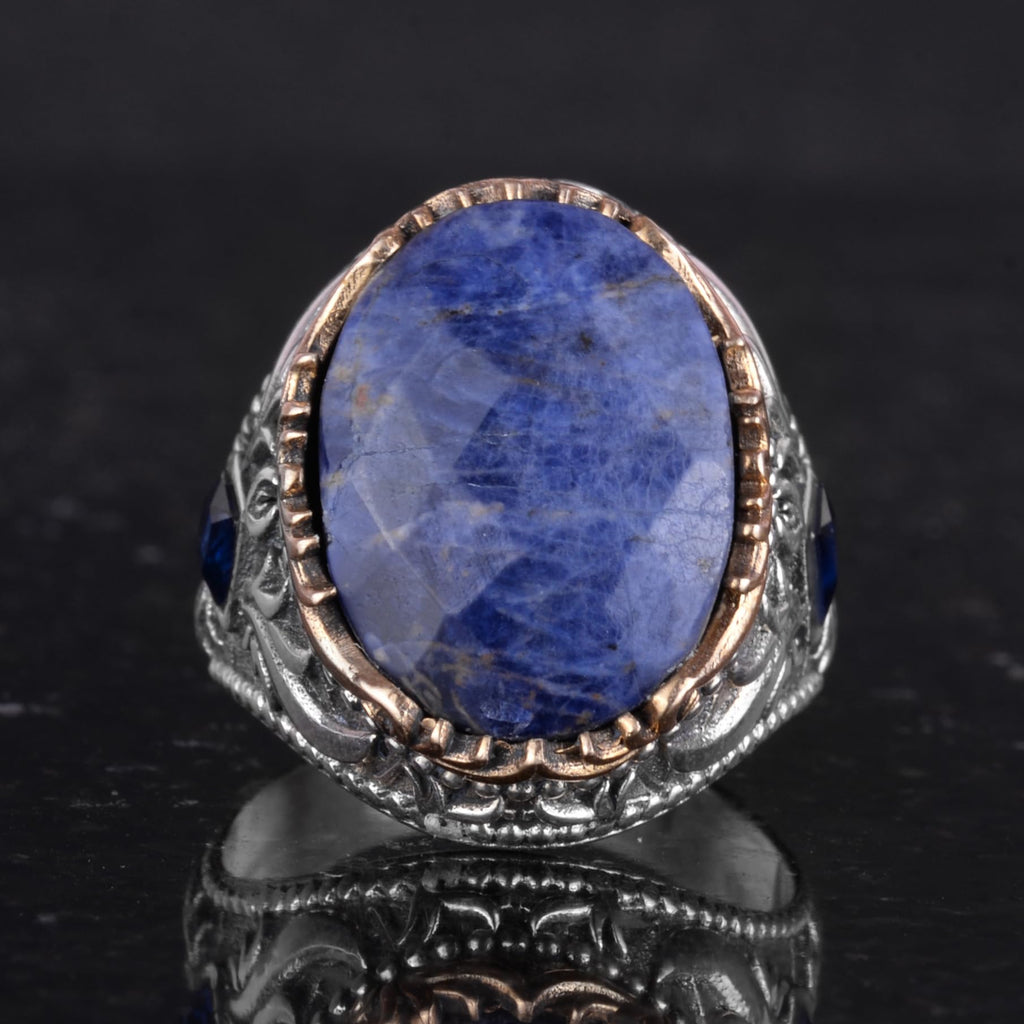 Natural Sodalite Stone Ring - 925 Sterling Silver Handcrafted Ring — 5