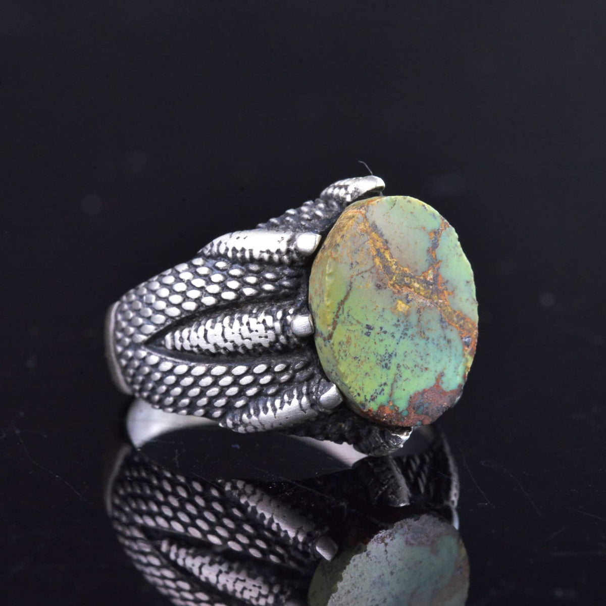 Natural Arizona Turquoise Stone Claw Ring - 925 Sterling Silver — 4