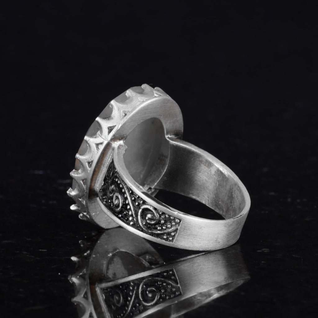 Natural Oyster Shell Stone Ring - 925 Sterling Silver Handmade Ring — 7