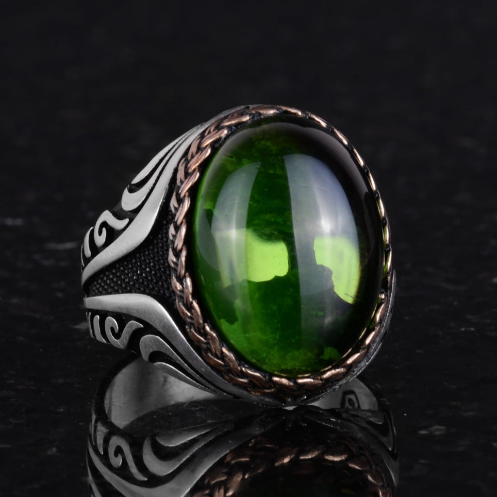 925 Sterling Silver Ring - Synthetic Stone Silver Ring - Handmade Ring (Synthetic Peridot) — 5