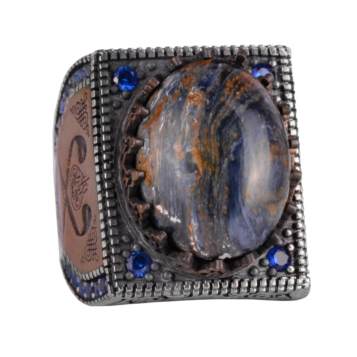 Natural Stone Ring - 925 Sterling Silver Islamic Ring - Handmade Calligraphy Ring