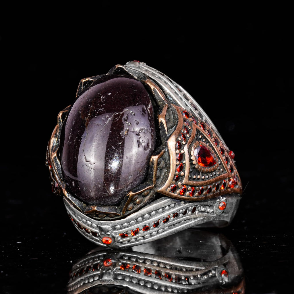 925 Sterling Silver Men's Ring with Natural Star Garnet Stone (Model-2) — 5