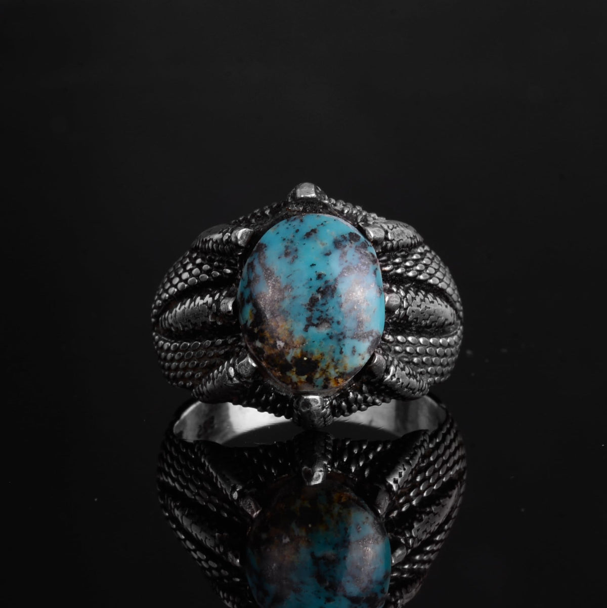 KAMBO 925 Sterling Silver Claw Detailed Natural Turquoise Stone Ring – Handmade Men's Legendary Warrior Jewelry (Style-8) — 4
