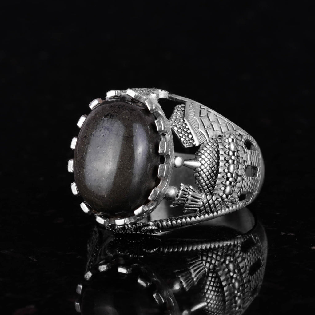 Natural Pyrite Stone Ring - 925 Sterling Silver Men's Ring (Model-2) — 4