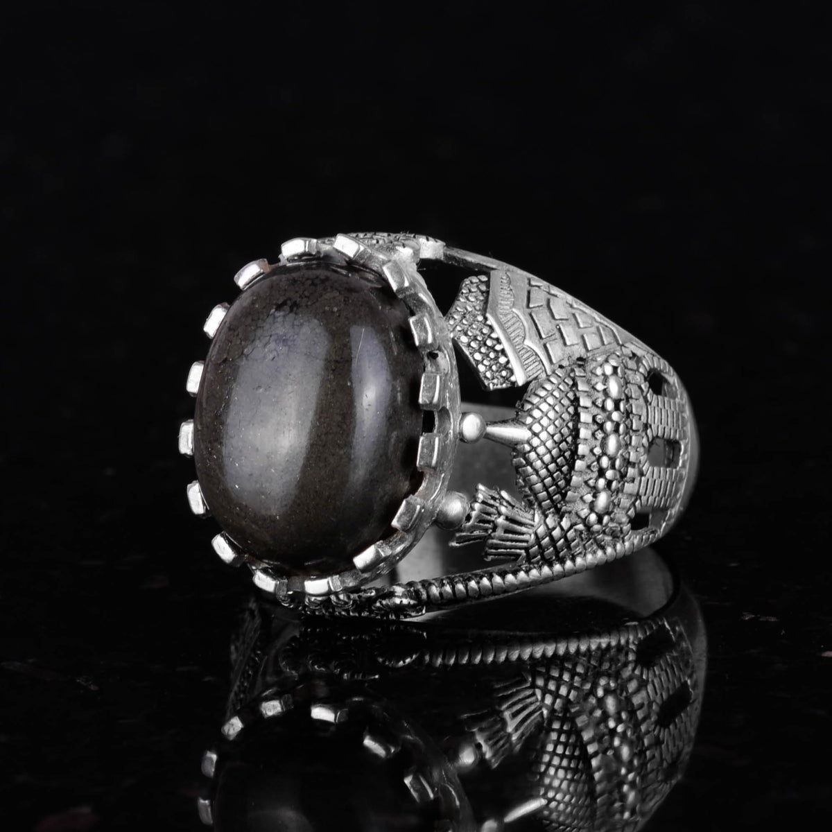 Natural Pyrite Stone Ring - 925 Sterling Silver Men's Ring (Model-2) — 4