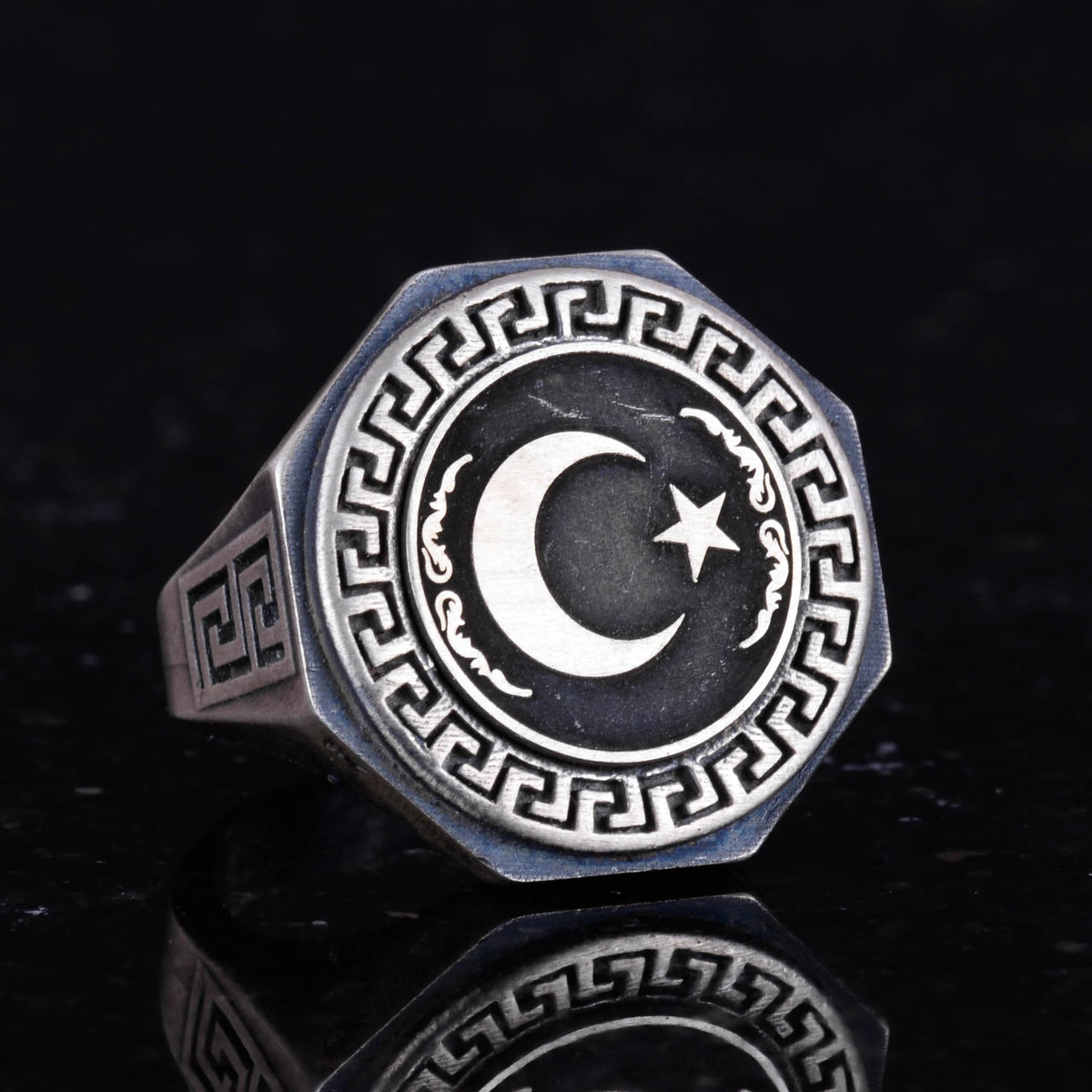 925 Sterling Silver Ring - Greek Pattern Men's Ring - Handcrafted Ring — 5