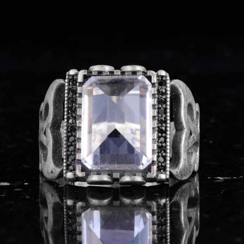 Silver Men's Ring Natural Crystal Stone Rectangular Shaped Men's Ring — 4