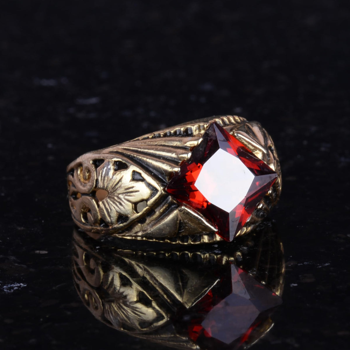 KAMBO Gold Plated 925 Sterling Silver Ring, Created Stone - Unisex Elegant Jewelry (Created Garnet) — 5