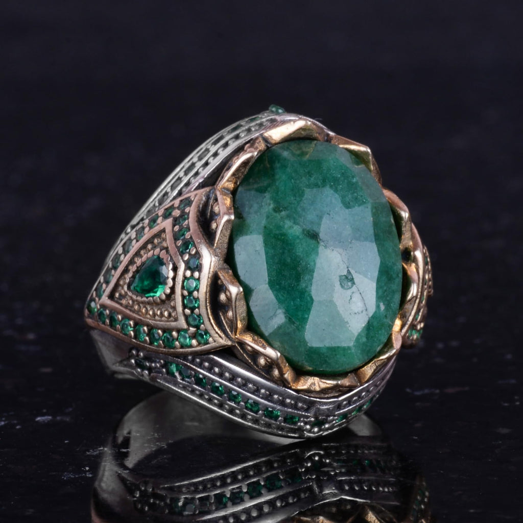Natural Stone Handmade Ring - 925 Sterling Silver (Emerald) — 5