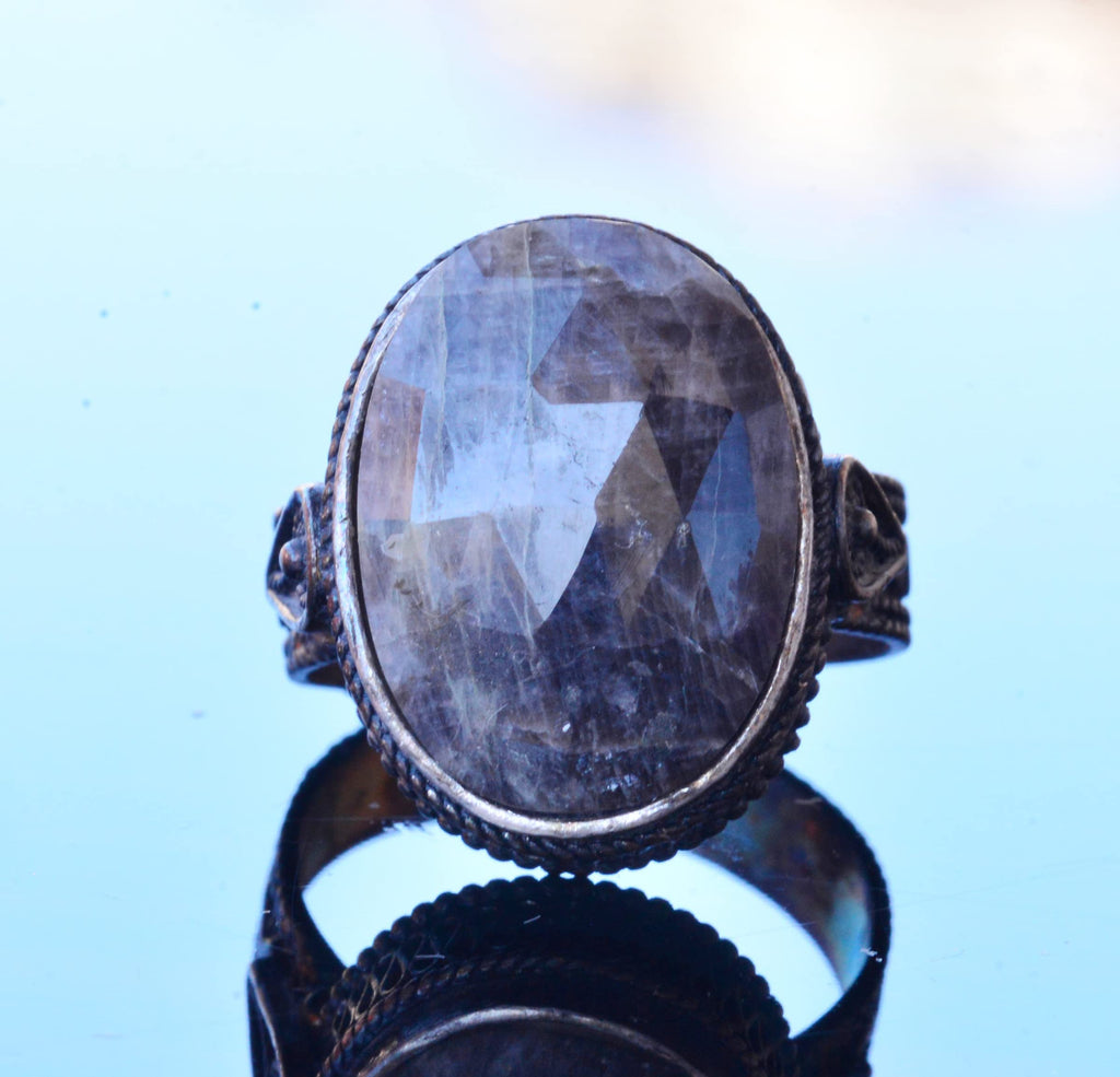 Kambo Handmade Minimalist Ring with Natural Sapphire Gemstone, Silver Men's Ring - Perfect for Mature Individuals, Symbol of Wisdom — 5