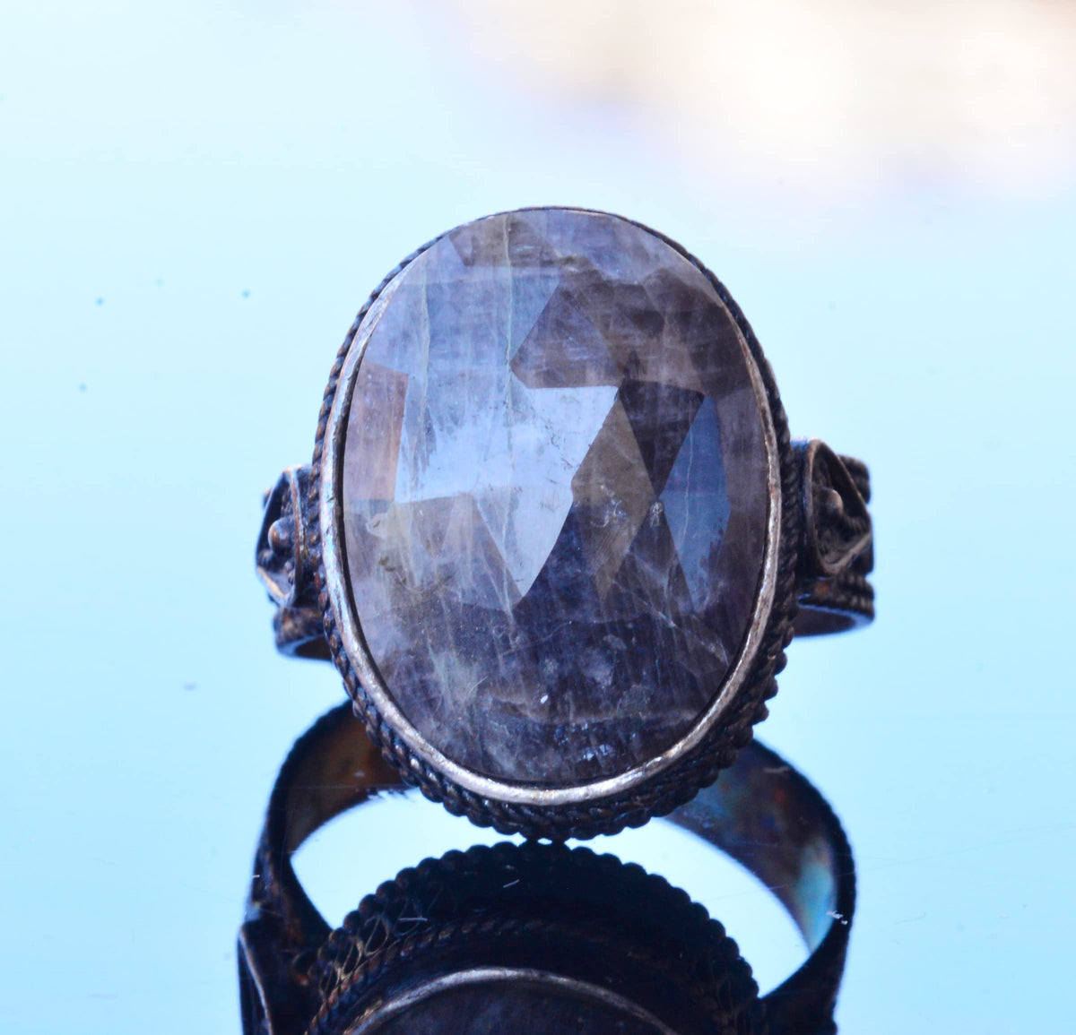 Kambo Handmade Minimalist Ring with Natural Sapphire Gemstone, Silver Men's Ring - Perfect for Mature Individuals, Symbol of Wisdom — 5
