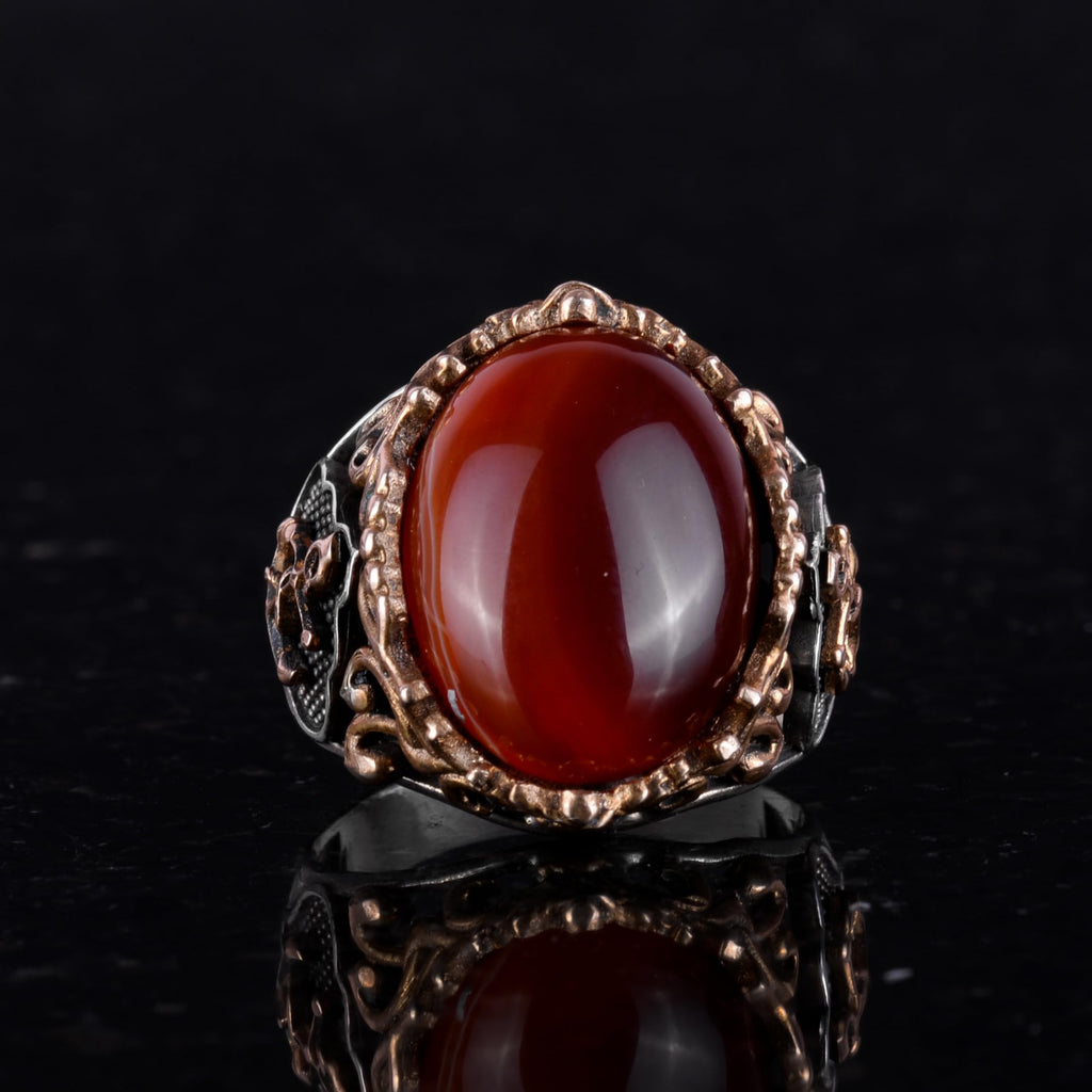 Nautical Anchor Silver Ring, Natural Stone Ring, 925 Sterling Silver Ring (Red Agate) — 6
