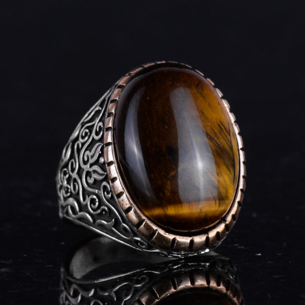 Handmade Tiger's Eye Stone Ring, Sultan Ring, 925 Sterling Silver Men's Ring — 3