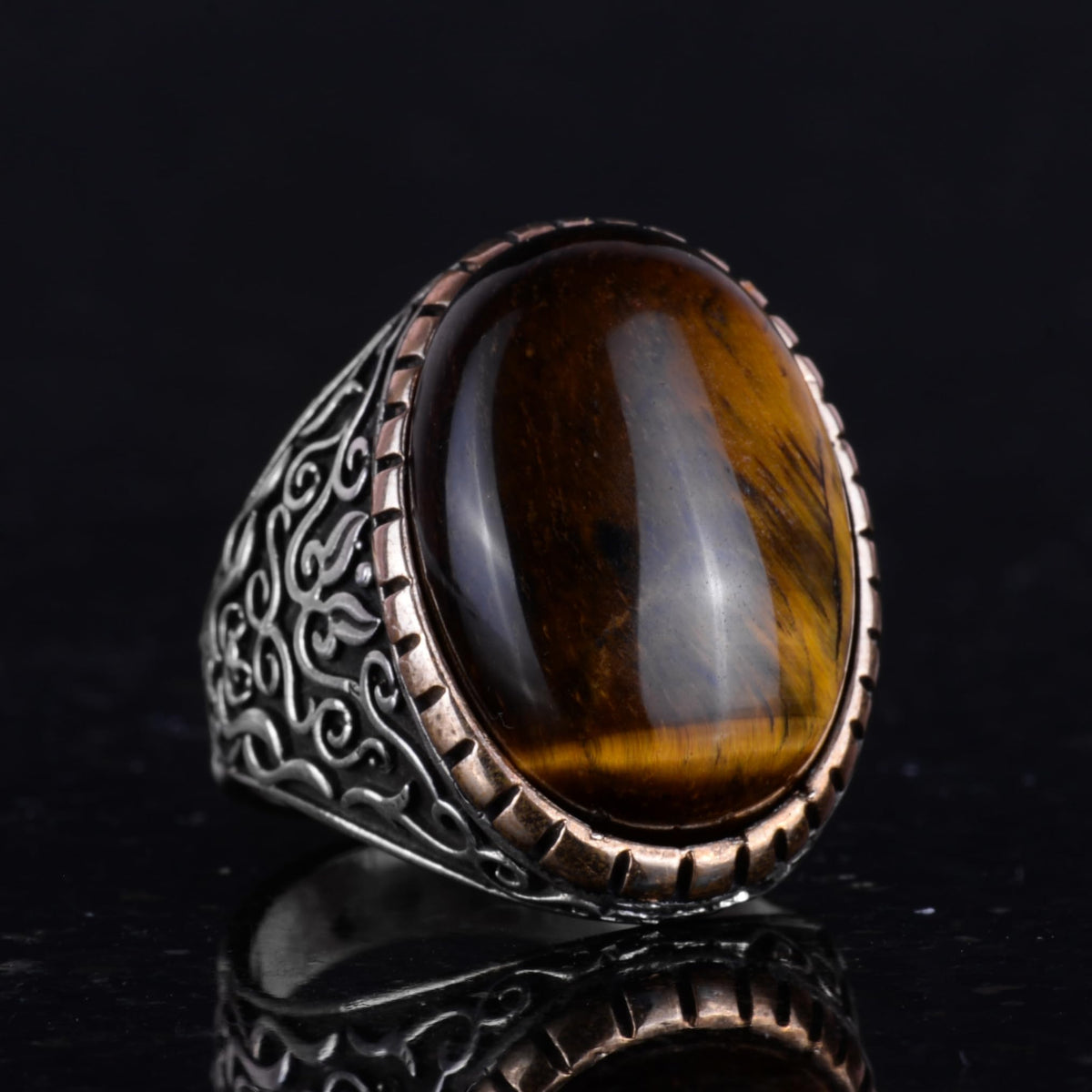 Handmade Tiger's Eye Stone Ring, Sultan Ring, 925 Sterling Silver Men's Ring — 3